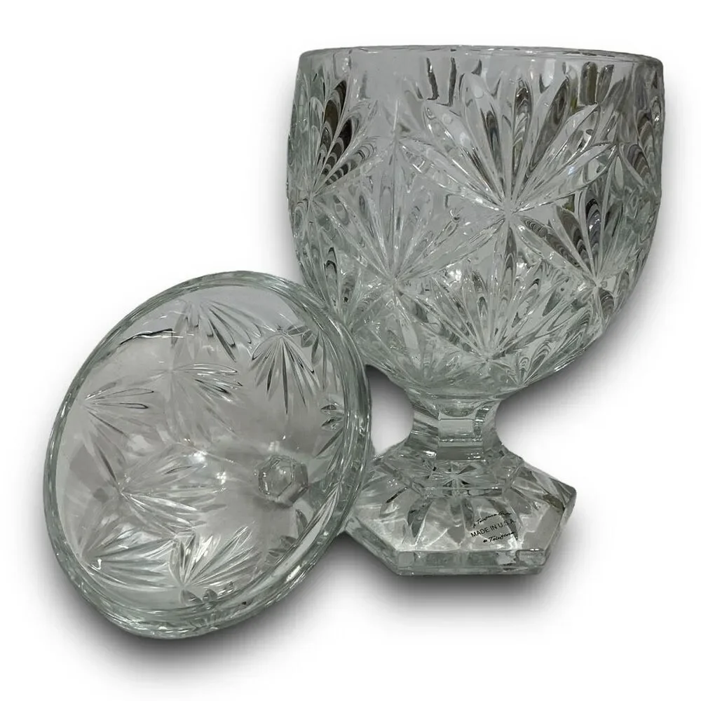 Teleflora Crystal Egg Shaped Pedestal Candy Dish with Lid Jewelry Trinket Dish
